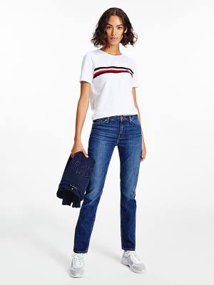 Tommy Hilfiger Rome Mid Cut Cut Cut Rise Straight Faded Jean Pantolon Kadın Denim | TH147ZXU