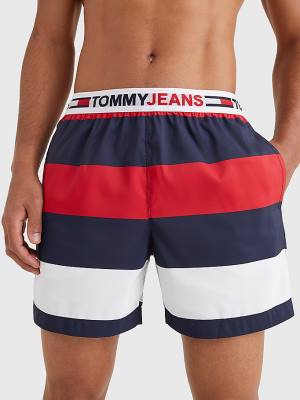 Tommy Hilfiger Rugby Stripe Mid Cut Cut Cut Length Shorts Mayo Erkek Kırmızı | TH610RJV