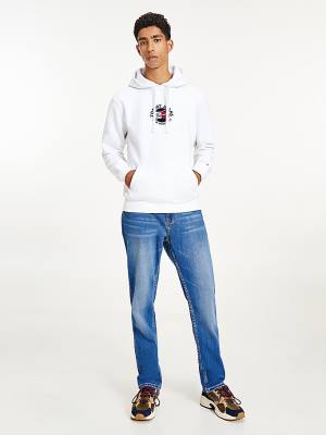 Tommy Hilfiger Signature Logo Kapüşonlu Sweatshirt Erkek Beyaz | TH057JGK