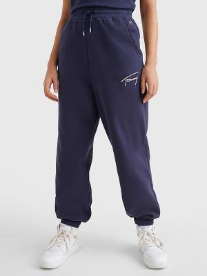 Tommy Hilfiger Signature Logo Recycled Jersey Joggers Pantolon Kadın Mavi | TH671MQY