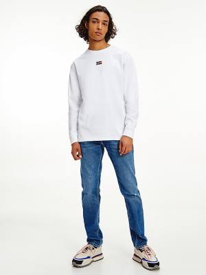 Tommy Hilfiger Signature Long Sleeve Tişört Erkek Beyaz | TH190JKT