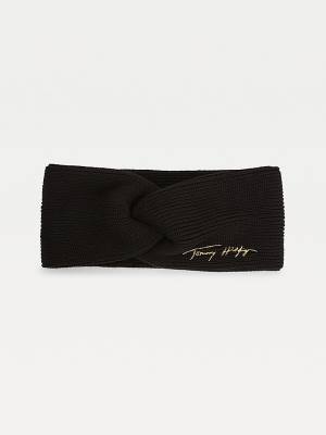 Tommy Hilfiger Signature Rib Knit Twist Headband Şapka Kadın Siyah | TH287FUY