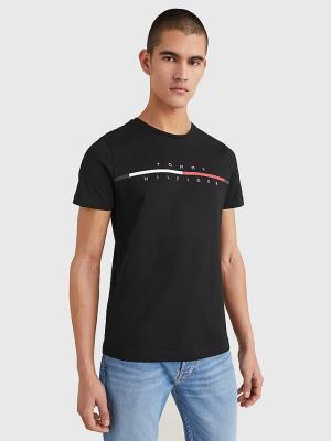 Tommy Hilfiger Signature Split Logo Tişört Erkek Siyah | TH421VUF