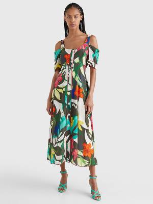 Tommy Hilfiger Silk Hawaiian Print Maxi Elbise Kadın Haki | TH705HCL