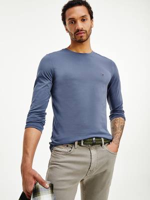 Tommy Hilfiger Slim Fit Long Sleeve Tişört Erkek Mavi | TH091ILM