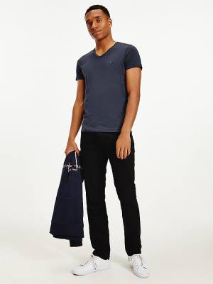 Tommy Hilfiger Slim Fit Pamuklu Tişört Erkek Mavi | TH351QLD