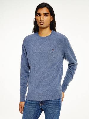 Tommy Hilfiger Soft Merino Wool Crew Neck Jumper Kazak Erkek Mavi | TH345MYB