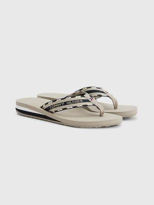 Tommy Hilfiger Sparkle Askılı Logo Flip-Flops Sandalet Kadın Bej Rengi | TH965PHW