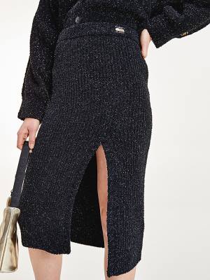 Tommy Hilfiger Sparkle Knit Side Slit Midi Etek Kadın Siyah | TH682QSR