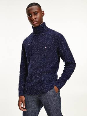 Tommy Hilfiger Speckled Roll Neck Relaxed Jumper Kazak Erkek Mavi | TH450KJY