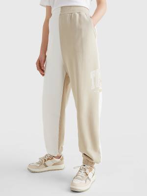 Tommy Hilfiger Spliced Collegiate Relaxed Joggers Pantolon Kadın Bej Rengi | TH649VNH