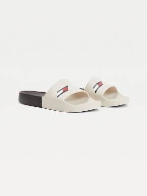 Tommy Hilfiger Spor Colour-Blocked Logo Pool Slides Sandalet Kadın Bej Rengi | TH381ZXQ