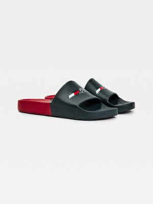 Tommy Hilfiger Spor Colour-Blocked Pool Slides Sandalet Erkek Mavi | TH405EFD