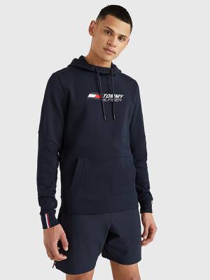 Tommy Hilfiger Spor Essential Organic Pamuklu Kapüşonlu Sweatshirt Erkek Mavi | TH928VBZ