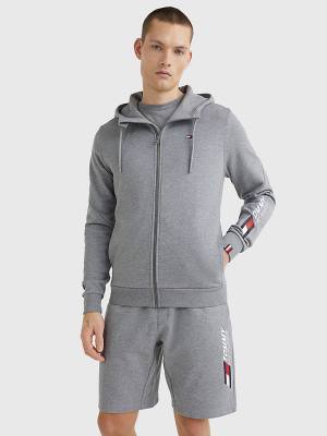 Tommy Hilfiger Spor Essential TH Cool Zip-Thru Kapüşonlu Sweatshirt Erkek Gri | TH829XON