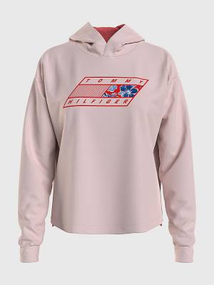 Tommy Hilfiger Spor Flag Logo Kapüşonlu Sweatshirt Kadın Pembe | TH236VHT