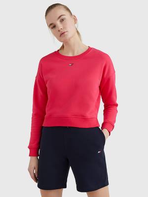 Tommy Hilfiger Spor Flag Relaxed Fit Sweatshirt Kadın Pembe | TH892FDP