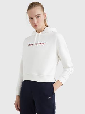 Tommy Hilfiger Spor Logo Relaxed Fit Kapüşonlu Sweatshirt Kadın Beyaz | TH257JGZ