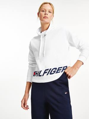 Tommy Hilfiger Spor Logo Relaxed Fit Sweatshirt Kadın Beyaz | TH106VOW