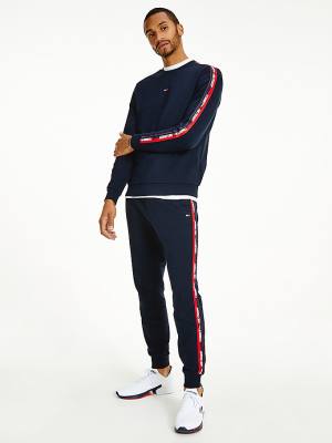 Tommy Hilfiger Spor Logo Tape Sweatshirt Erkek Mavi | TH472UID