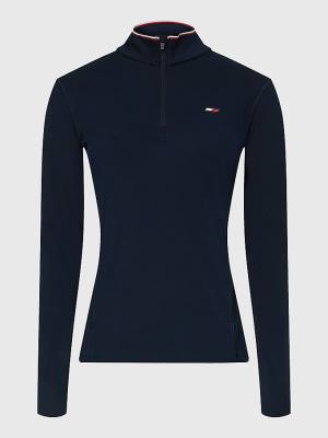 Tommy Hilfiger Spor Slim Fit Half-Zip Top Tişört Kadın Mavi | TH294DMH