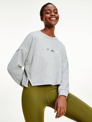 Tommy Hilfiger Spor TH Cool Cropped Sweatshirt Kadın Gri | TH560UIN