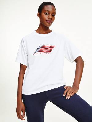 Tommy Hilfiger Spor TH Cool Organic Pamuklu Tişört Kadın Beyaz | TH361NHU