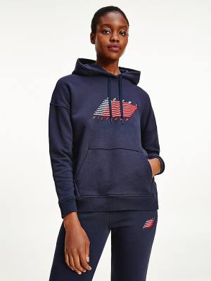 Tommy Hilfiger Spor TH Cool Relaxed Flag Kapüşonlu Sweatshirt Kadın Mavi | TH913LHK