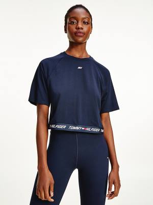 Tommy Hilfiger Spor TH Cool Relaxed Organic Pamuklu Tişört Kadın Mavi | TH953SNL