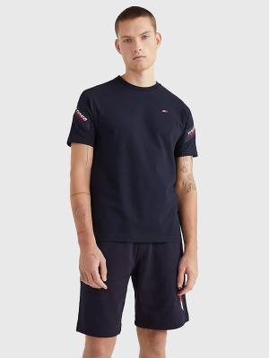 Tommy Hilfiger Spor TH Cool Tape Tişört Erkek Mavi | TH631MWE