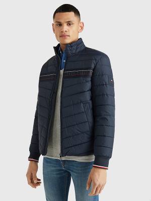 Tommy Hilfiger Stand-Up Collar Tape Puffer Ceket Erkek Mavi | TH164AWS