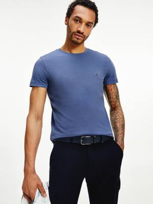 Tommy Hilfiger Stretch Organic Pamuklu Slim Fit Tişört Erkek Mavi | TH627WGP