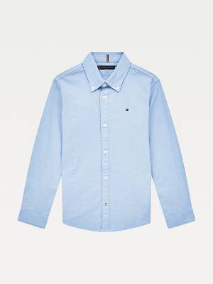 Tommy Hilfiger Stretch Oxford Pamuklu Shirt Tişört Kiz Çocuk Mavi | TH654YJQ