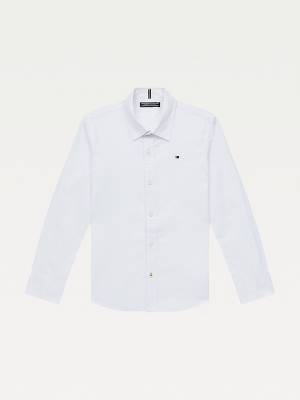 Tommy Hilfiger Stretch Pamuklu Poplin Shirt Tişört Kiz Çocuk Beyaz | TH486FXB