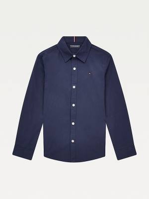 Tommy Hilfiger Stretch Pamuklu Poplin Shirt Tişört Kiz Çocuk Mavi | TH784XHW