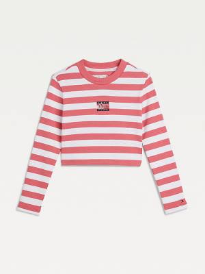 Tommy Hilfiger Stripe Crop Long Sleeve Tişört Kiz Çocuk Kırmızı | TH608OAU