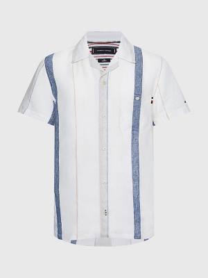 Tommy Hilfiger Stripe Kısa Sleeve Linen Gömlek Erkek Bej Rengi | TH215DYT