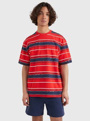 Tommy Hilfiger Stripe Organic Pamuklu Tişört Erkek Mavi | TH218XQE