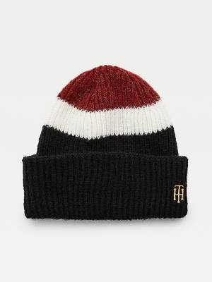 Tommy Hilfiger Stripe Rib-Knit Beanie Şapka Kadın Mavi | TH107RQW