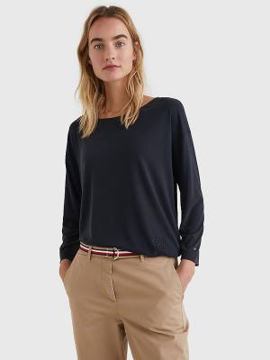 Tommy Hilfiger Sueded Relaxed Tekne Neck Tişört Kadın Siyah | TH795HMQ