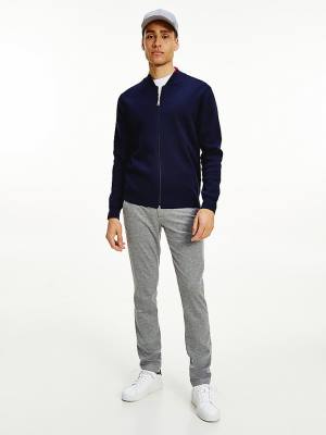 Tommy Hilfiger TH Flex Baseball Collar Zip-Thru Cardigan Kazak Erkek Mavi | TH702ZFO