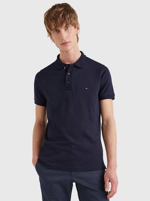 Tommy Hilfiger TH Flex Bubble Weave Slim Polo Yaka Tişört Erkek Mavi | TH856KYP