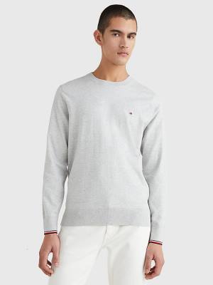 Tommy Hilfiger TH Flex Tipped Cuffs Jumper Kazak Erkek Gri | TH540JEP