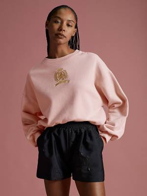 Tommy Hilfiger TH Koleksiyonlar Crest Relaxed Fit Sweatshirt Kadın Pembe | TH016EWX