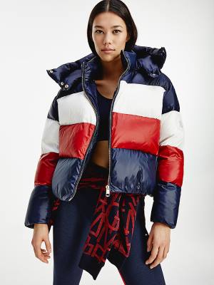 Tommy Hilfiger TH Protect Colour-Blocked Down Puffer Ceket Kadın Mavi | TH209ZWY