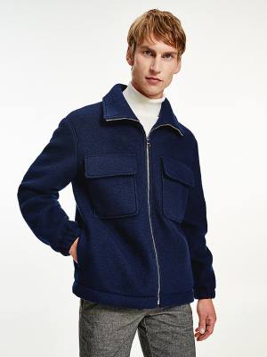 Tommy Hilfiger TH Tech Wool Blend Zip-Thru Shacket Ceket Erkek Mavi | TH983DGR