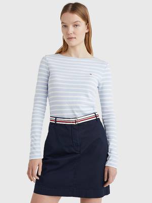 Tommy Hilfiger Tekne Neck Long Sleeve Skinny Tişört Kadın Mavi | TH465LPE