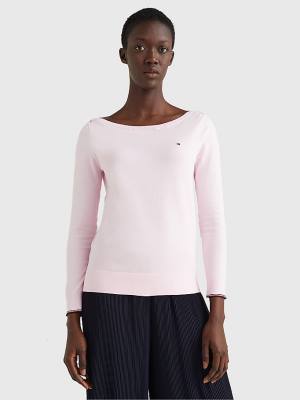 Tommy Hilfiger Tekne Neck Organic Pamuklu Jumper Kazak Kadın Pembe | TH615WUG