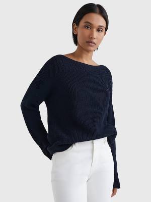 Tommy Hilfiger Tekne Neck Relaxed Fit Jumper Kazak Kadın Mavi | TH136RJN