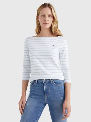 Tommy Hilfiger Tekne Neck Three-Quarter Sleeve Tişört Kadın Beyaz | TH943PZH